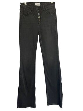 Cello Black High Waisted Button Fly Flare Jeans Womens Size 24 JR 3 Frayed Hem